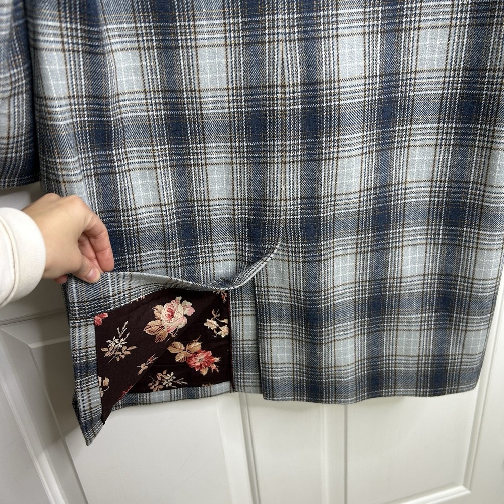 Sundance ANNIE Fall Plaid LONG Jacket Womens Small Wool Blend Lightweight Blue - Picture 5 of 12